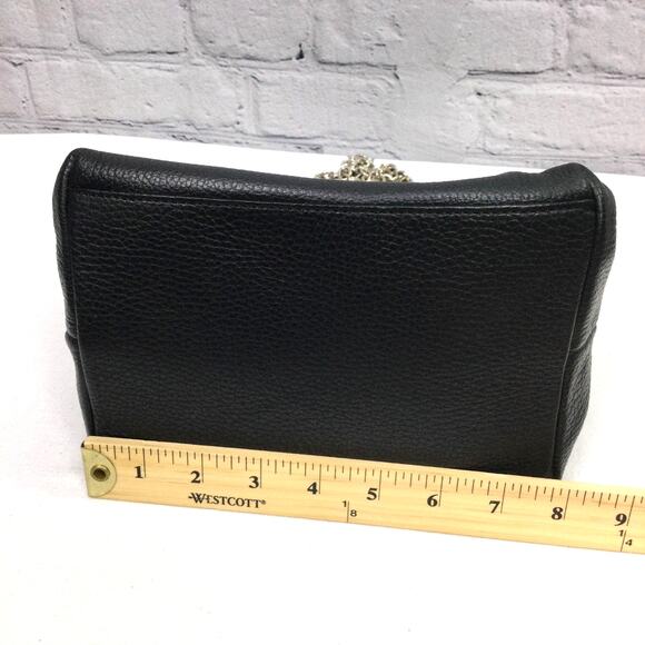 Doncastor Pebbled Leather Chain Link Double Handle Lined Black Bucket Handbag - Picture 13 of 16